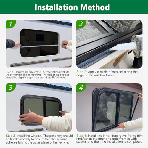 Dulepax Horizontal RV Window, 24" W x 20" H Tinted Slide Trailer Window, Tempered Glass Camper Window Replacement with Net Screen and Trim Ring, DOT Approved - size: Horizontal 24"x20"