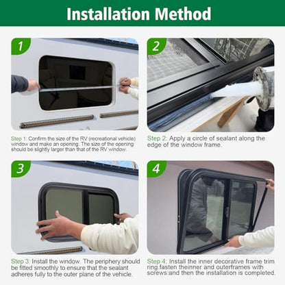 Dulepax Horizontal RV Window, 24" W x 20" H Tinted Slide Trailer Window, Tempered Glass Camper Window Replacement with Net Screen and Trim Ring, DOT Approved - size: Horizontal 24"x20"