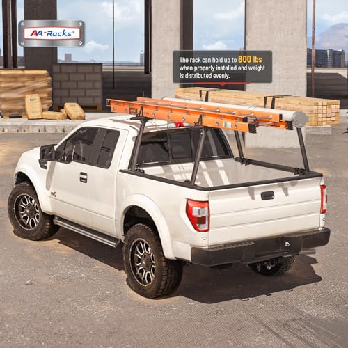 Model APX25-Lite Extendable Aluminum Truck Ladder Rack Adjustable Pick-Up Ladder Rack (No Drilling Required) - Black - color: Lite Version - Black
