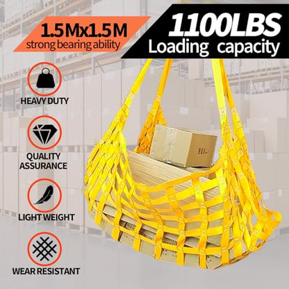4.92' x 4.92' Heavy Duty Cargo Lifting Net, Yellow - color: Yellow, size: 4.92'X4.92'