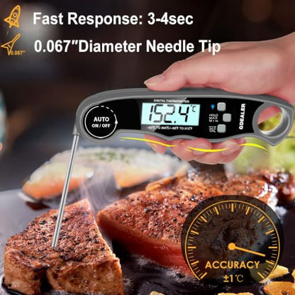 GDEALER Meat Thermometer Digital Instant Read Food Thermometer Waterproof Ultra-Fast for Grill Cooking Kitchen with Backlight & Calibration - color: Grey