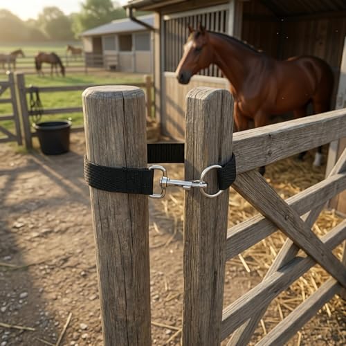Heavy Duty Horse Stall Door Latches, Adjustable Nylon Webbing Fence Locks with Buckles, Stable Gate Safety Fasteners for Barn Fence Livestock