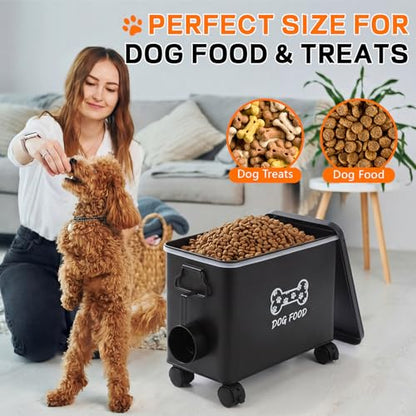 Moxweyeni Dog Food Container 13 lb Cute Airtight Food Storage Containers with Metal Lid Scoop Black Metal Storage Bin for Dog Cat with Wheels