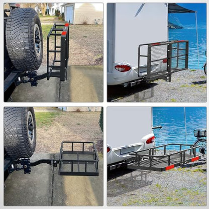 Nilight 60" x 24"x 7.87" Carrier & 5/8" Pin Clip Fits 2-Inch Receiver 500 Lbs Heavy Duty Capacity Luggage Basket Fold Up for SUV Pickup Camping Traveling - style: 24"x 60"x 7.87" Hitch Basket