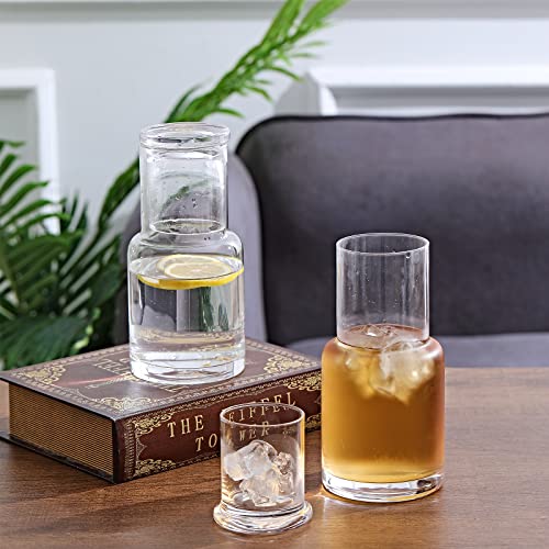 Bedside Carafe and Glass Set, Use Tumbler as Lid Night Water Carafe for Nightstand, Mouthwash Dispenser Pitcher with Glass Cup for Keeps Water Clean in Bedroom, Bathroom, or Kitchen