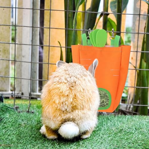 Estivaux Rabbit Hay Feeder Bag Carrots Guinea Pig Hanging Hay Feeding Bag with Hole Pet Storage Dispenser for Chinchilla Hamster Bunny Small Pet Animals - color: Carrots
