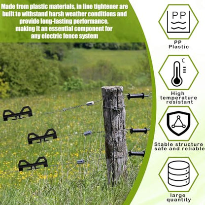 CroBlissful 24 Pcs Electric Fence Wire Tensioner, Poly Wire Tightener, Plastic Cord Tensioners for Inline Fixing, Portable, Black
