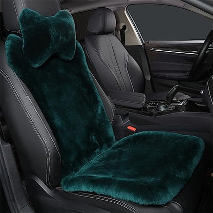 OGLAND Green Fuzzy Sheepskin Car Seat Cover | Soft Natural Fur Wool Cushion - color: Alpine Green