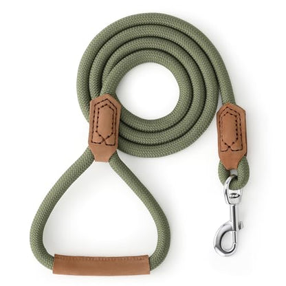 Mile High Life Dog Leash with Genuine Leather-Wrapped Ends/Handle, 4/5/6FT - color: Olive Green, size: 48 Inch-1/2"