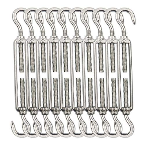 TooTaci 10 Pack M5 Turnbuckle, 304 Stainless Steel Turnbuckle Hook and Hook | Turnbuckle Wire Tensioner, Adjustable Turnbuckles for Cables Wire, Shade Sails, Cable Tightener, Garden Trellis,String Lights - size: M5 CC-10Pcs