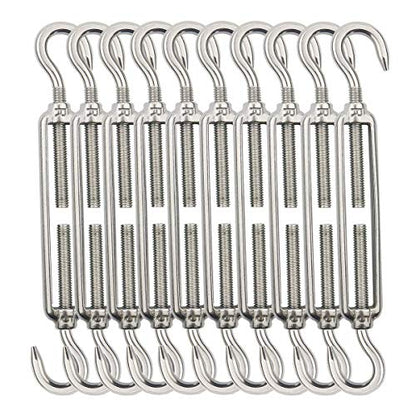 TooTaci 10 Pack M5 Turnbuckle, 304 Stainless Steel Turnbuckle Hook and Hook | Turnbuckle Wire Tensioner, Adjustable Turnbuckles for Cables Wire, Shade Sails, Cable Tightener, Garden Trellis,String Lights - size: M5 CC-10Pcs