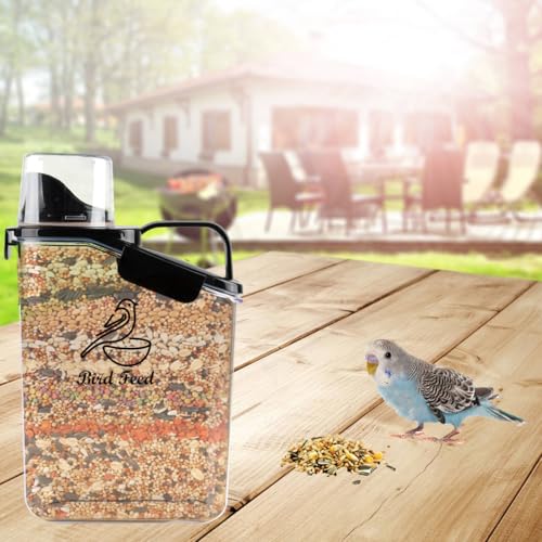 Geyecete Bird Seed Storage Container Portable-3 Qt/2.8 L Clear Plastic Airtight Wild bird Seed Dispenser food with Measuring Cup|BPA Free-White - color: White