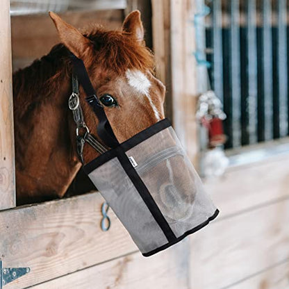 Horse Feed Bag, Nylon Mesh Grain Horse Feed Bucket (Grey 2P) | with Adjustable Strap Comfortable Neck Pad Nose Pad and Waterproof Bottom - color: Grey