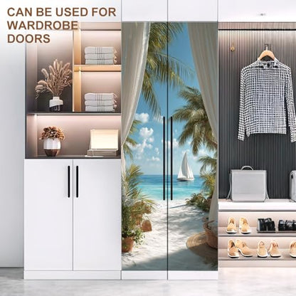 Tropical Window Curtain Beach Door Mural Peel Stick 30x79in Vinyl Decal - color: Colorful2219