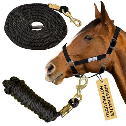 Prairie Horse Supply 10ft Poly Lead Rope With Brass Snap Link, Black - Heavy Duty Polypropylene, Soft Training Lead for Horses - Ideal for Equestrian Use