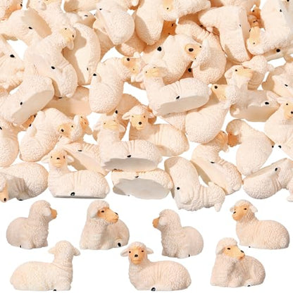 Wesiti 50 Mini Sheep Figurines Lamb Miniature Resin Sheep Figurine Lamb Statue Religious Animal Miniature Decor for Cake Toppers Christian Gift First Communion Baptism Favors Micro Landscape (Retro)