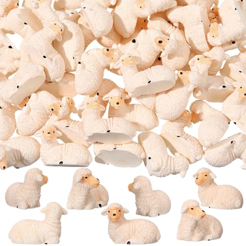 Wesiti 50 Mini Sheep Figurines Lamb Miniature Resin Sheep Figurine Lamb Statue Religious Animal Miniature Decor for Cake Toppers Christian Gift First Communion Baptism Favors Micro Landscape (Retro)