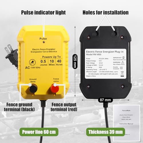 Electric Fence Kit, 5 Mile 110 VAC 0.5 J Fence Charger, 3366 ft Polywire - size: 3366FT, style: 0.5J