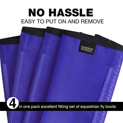 Harrison Howard Loose Fitting Fly Boots UV-Protective Extra Tough Mesh Ventilated Four Fasteners Stay-on Design Protect Horse Legs & Stomp-Reducing Set of 4 Deep Navy Small - color: Deep Navy, size: Small
