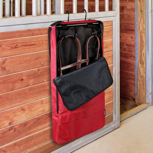 Harrison Howard Bridle/Halter Bag – Waterproof 600D Horse Tack Storage, Hanging Organizer with Multi-Hook Design, Protects Bridles & Reins-Burgundy - color: Burgundy