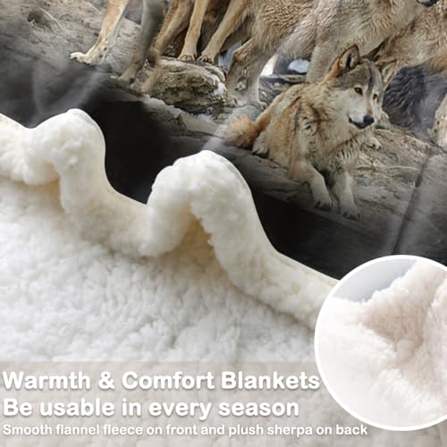 Sleepwish Gold Wolf Fleece Blanket Indian Blanket Plush - color: Black Cloud Wolf Group, size: Throw