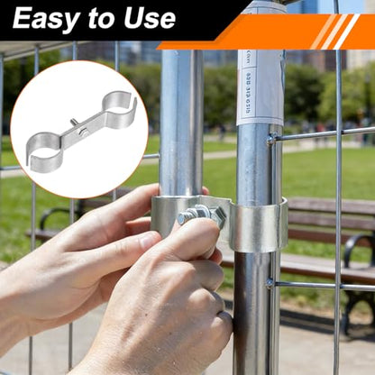 HARFINGTON 2pcs Chain Link Fence Panel Clamps 15/32" Stainless Steel Dog Kennel Clamps Fence Connector Temporary Dog Cage Hardware Parts with Bolts and Nuts for Round Pipe Panel - size: 15/32"