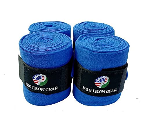 Horse Fleece Wraps Bandages/Polo Wraps/Stable Wraps Equestrian Leg Wraps Set of 4 Equestrian Boot Protection (Blue) - color: Blue