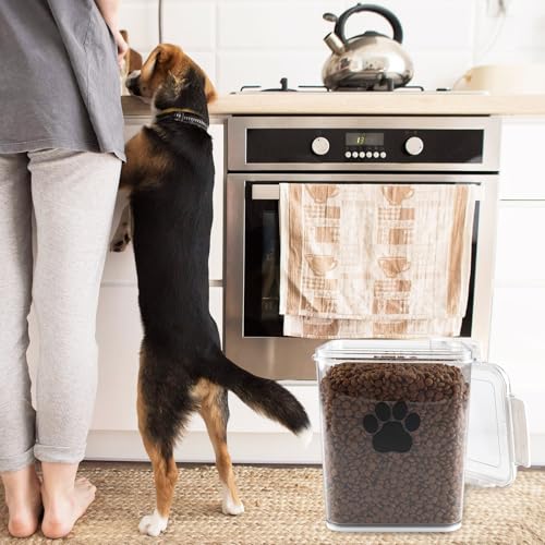 4L Dog Food Storage Container,Airtight Pet Food Storage Containers with Buckle-Lock Lids & Spoon,Plastic Cat Food Bin BPA Free,Dog Treat Container for Dog, Cat, Bird Seed - Bright White