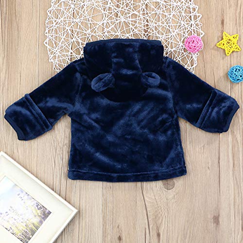 Noubeau Infant Baby Boys Girls Fleece Ears Hat with Lined Hooded Zipper Up Jacket Coat Tops Outwear Overcoat Warm Fall Winte - color: Blue, size: 18-24 Months