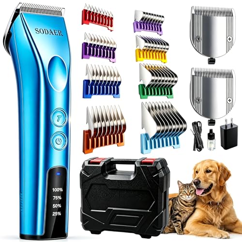 Professional Dog Grooming Clippers, Cordless Pet Hair Clipper - color: Blue