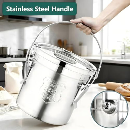 304 Stainless Steel Flour Canister, 12L/3.1 Gal, Handheld with Lids - size: Handheld 12L/3.1gal