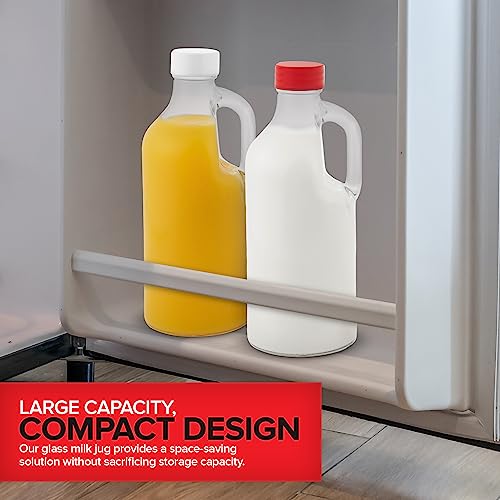 Stock Your Home Glass Milk Bottle with Lid and Handle 40oz (1 Pack), 2 Reusable Caps, Milk Container for Refrigerator, Glass Juice Bottles, Water, Almond Milk Storage Bottle, Glass Milk Jug - size: 1 Count