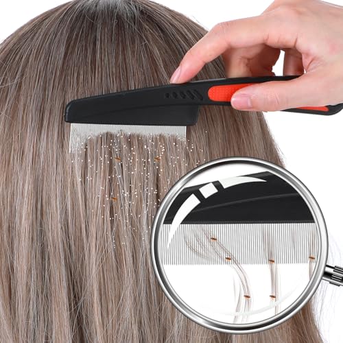 Yolev 4 Pcs Dandruff Comb - Stainless Steel Fine Tooth Comb for Dandruff, Lice, Thick, Dry, Curly Hair - Adult, Unisex - Pink, Blue, White, Black