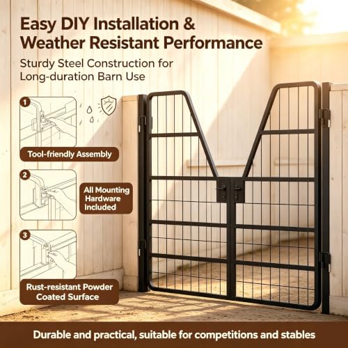Adjustable Heavy Duty Horse Stall Gate, Horse Stall Door Guards Grille Panel, Sturdy stall Guards for Horses with Thick Steel Frame, Smooth Single Side Opening for Stable Barn Equestrian Daily Use - size: 55"Wx42"H