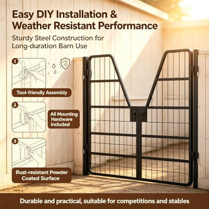 Adjustable Heavy Duty Horse Stall Gate, Horse Stall Door Guards Grille Panel, Sturdy stall Guards for Horses with Thick Steel Frame, Smooth Single Side Opening for Stable Barn Equestrian Daily Use - size: 55"Wx42"H