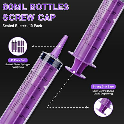 10 Pack 60ml Oral Feeding Syringe for Baby & Pets, Large Liquid Medicine Dispenser, BPA-Free Reusable Syringes with Cap
