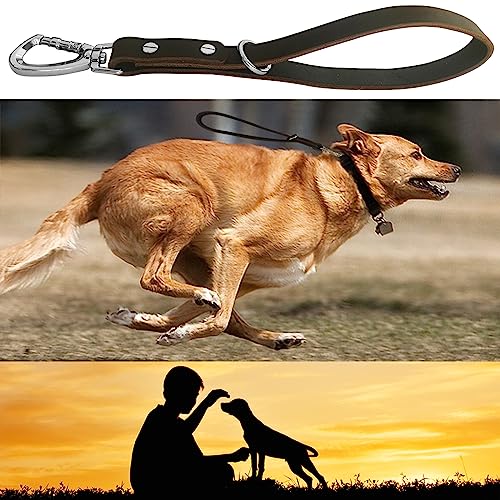 Short Dog Leash Leather Lead Short Dog Rope 14 inch Leather Leash 360 ° Heavy Duty Metal Clip Soft Strong Light for Medium and Large Dogs Pet Training Walking