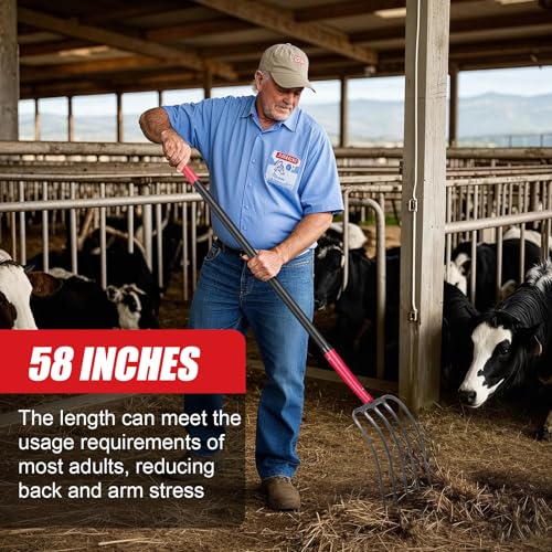 5-Tine Pitchfork Garden Fork Fiberglass Handle for Farm Work 57 in