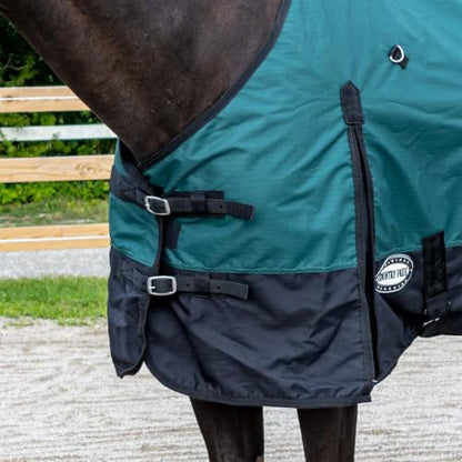 Country Pride Cascade Rainsheet for Horses, Waterproof 600D Turnout, Adjustable Double Buckle Front, Bias Surcingle, Removable Elastic Leg Straps, Shoulder Gussets, Tail Cover, Hunter Green/Black (78) - size: 78
