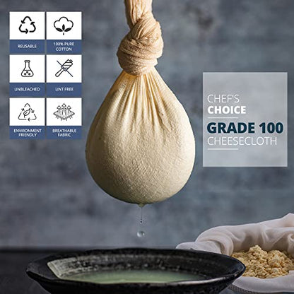 Sufaniq Cheese Cloths, Grade 100 (27 Sq Feet) 100% Pure Cotton Reusable Cheesecloth, Unbleached Ultra Fine Fabric, Cheesecloth for Straining, Premium Butter Muslin Cloth for Straining - 3 Sq Yard - size: Grade 100 - 3 Yard