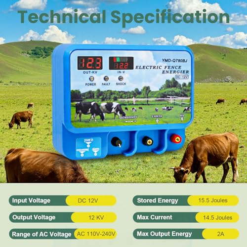 15.5J Electric Fence Charger, 15.5 Joules 600 Acres, Input 12V Output 12KV