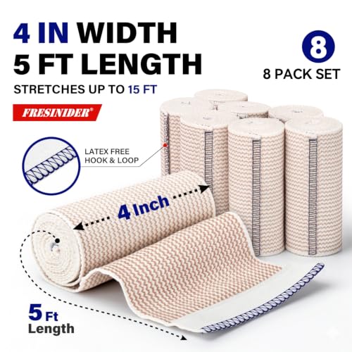 FRESINIDER Premium Elastic Bandage Wrap 4 Inch, 8 Pack, Hook and Loop - color: 8 Pack X 4 Inches