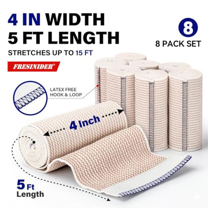 FRESINIDER Premium Elastic Bandage Wrap 4 Inch, 8 Pack, Hook and Loop - color: 8 Pack X 4 Inches
