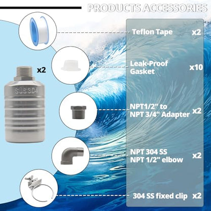 MAKERELE 1/2"-3/4" 304 Stainless Steel Float Valve, 2 Pack