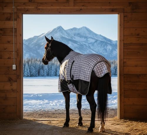1200D Waterproof Medium Weight Poly (250g Fill) Horse Winter Turnout Blanket with Standard Neck AT010002CHK1-63 - size: 63