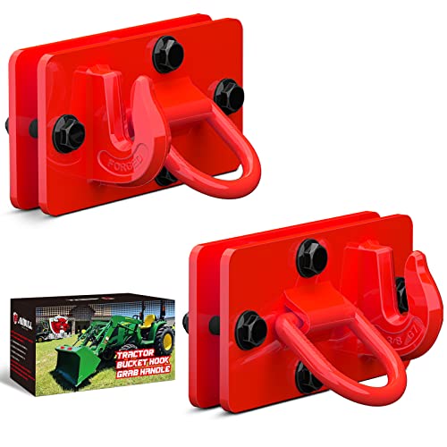 2 Pack Tractor Bucket Hooks with Tie Down Ring, Grade 70 Forged Steel Bolt On Grab Hook Tow Hook Mount with Backer Plate, Work Well for Tractor Bucket, RV, UTV, Truck, Max 15,000 lbs Red - color: Red
