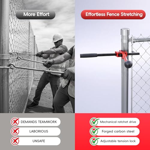 Fence Stretcher Tool, Heavy Duty Chain Link & Barbed Wire Fence Stretcher Tool with Cutter & Top Rail Puller for Farm, Ranch, Garden & Yard Fence Installation or Repair Projects