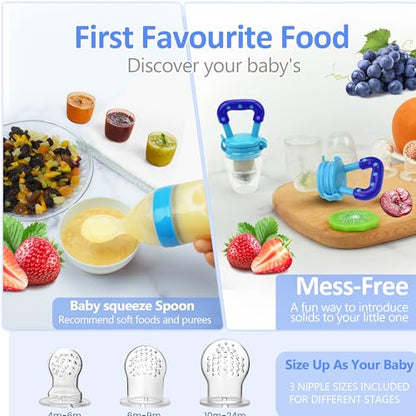 Baby Fruit Feeder Pacifier | Infant Food Feeder Pacifier & Food Dispensing Spoon | Fresh Fruit Teethers for Babies | Silicone Feeder Baby,Mesh teethers for Babies Gifts for Boys and Girls - color: 04-Blue