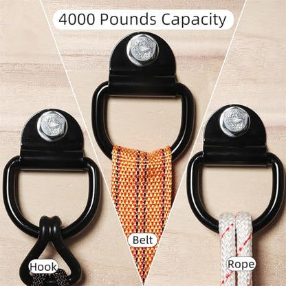 Heavy Duty Steel D Rings Tie Down Anchors Hooks, 8mm Diameter D-Ring Strength Surface Mount Hook Securing Cargo for Trailer, Truck Bed, Pickup, Camper, Tie Down Straps, Black 6 Pack