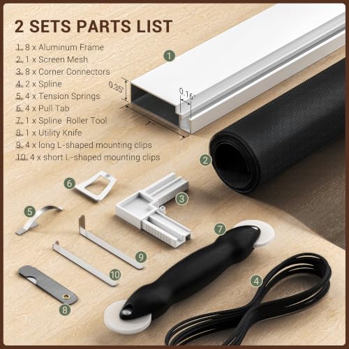 Window Screen Frame Kit, Easy Cut-to-Size, Pet-Proof Mesh 2 Sets - color: White-PET, size: 46" W X 46" H (2 Pack)